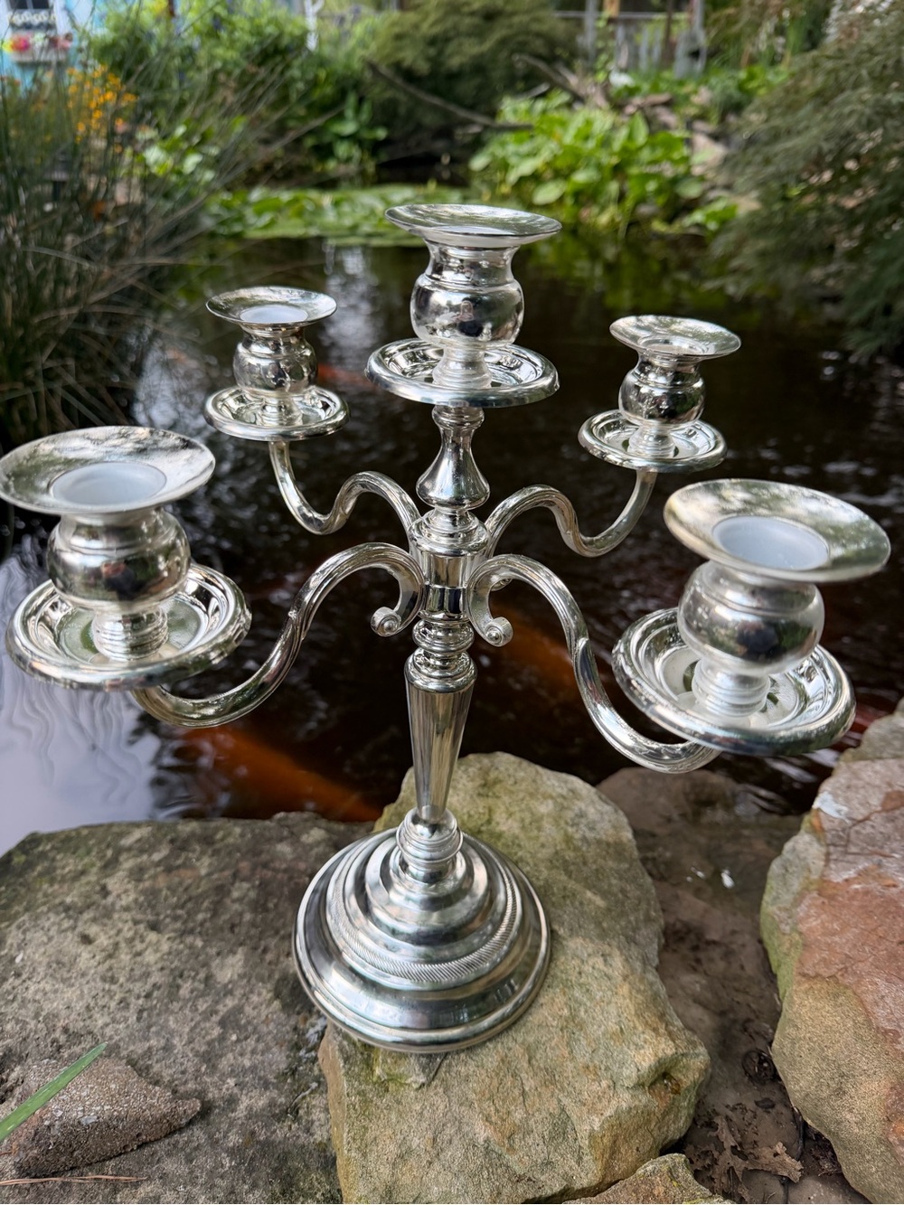 5-Arm Silver Finish Candelabra - Classic Table Centerpiece